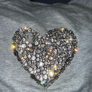 Twisted Heart: Light Gray Crystal Hearted Hoodie in Medium